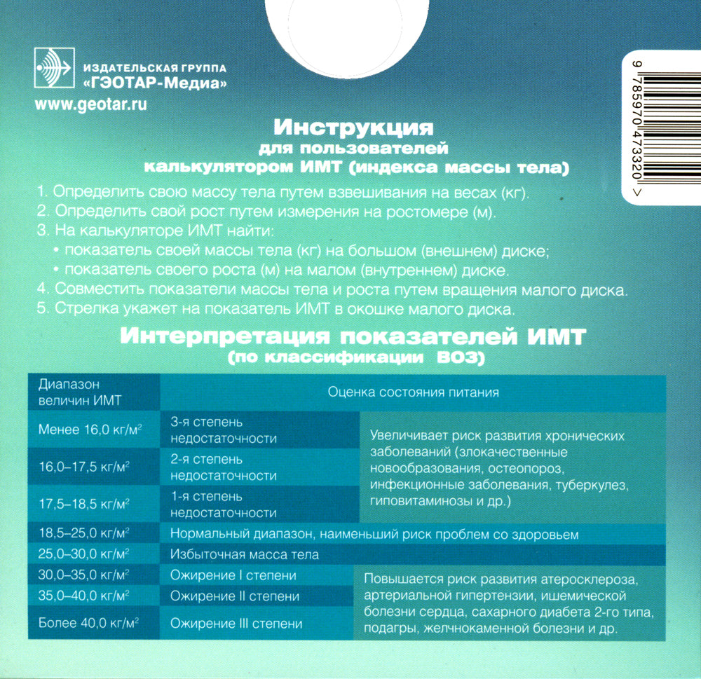 Калькулятор ИМТ (индекс массы тела)