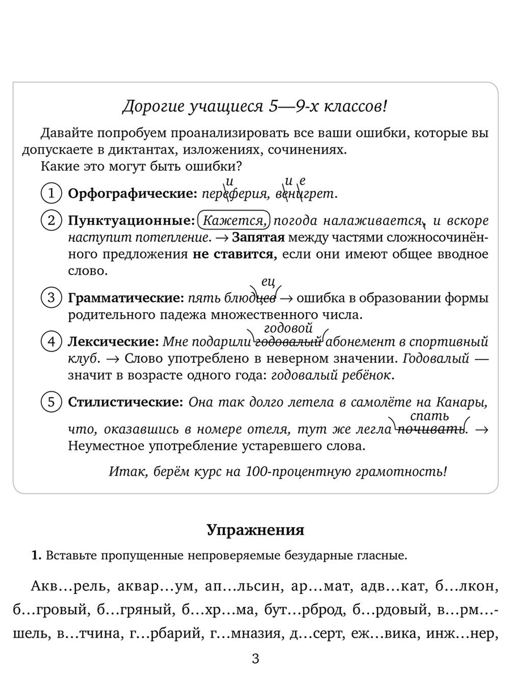 Самые распространенные ошибки в диктантах и ​​письменных работах школьников 5-9 кл.: Тренировочные упражнения с объяснениями и ответами