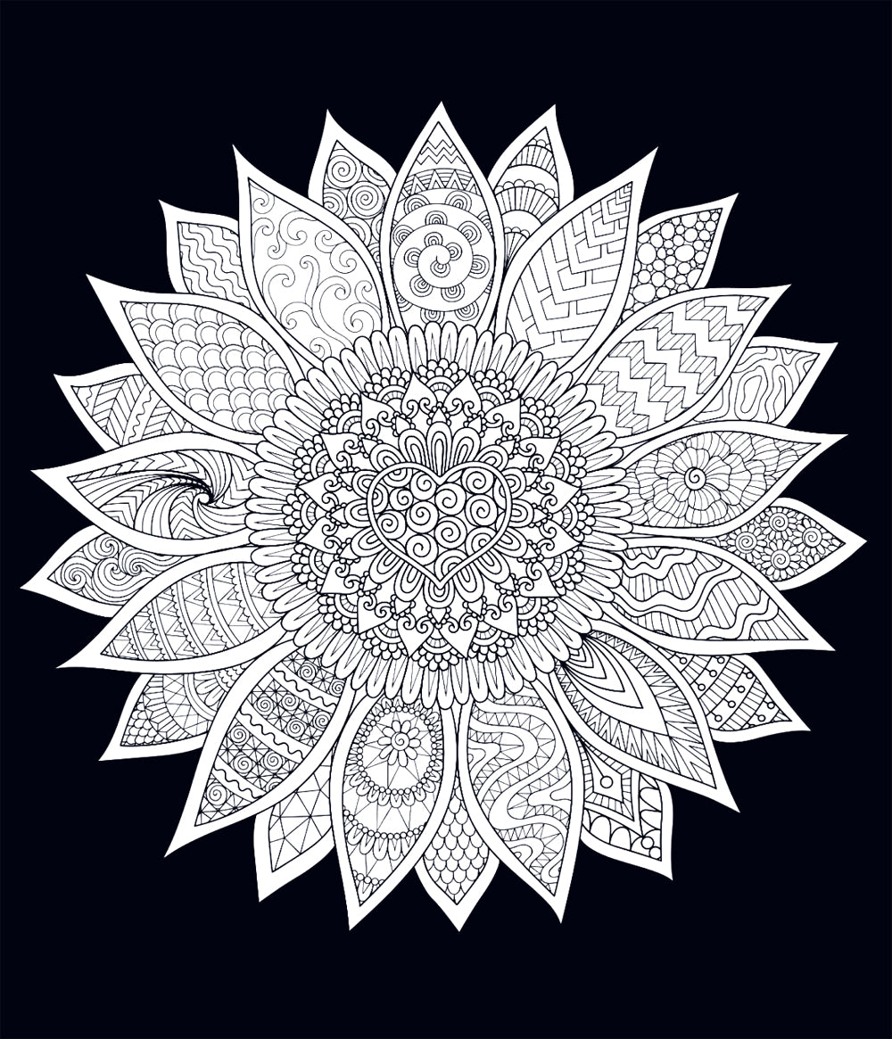 Чарующие цветы. Раскраска на черном фоне