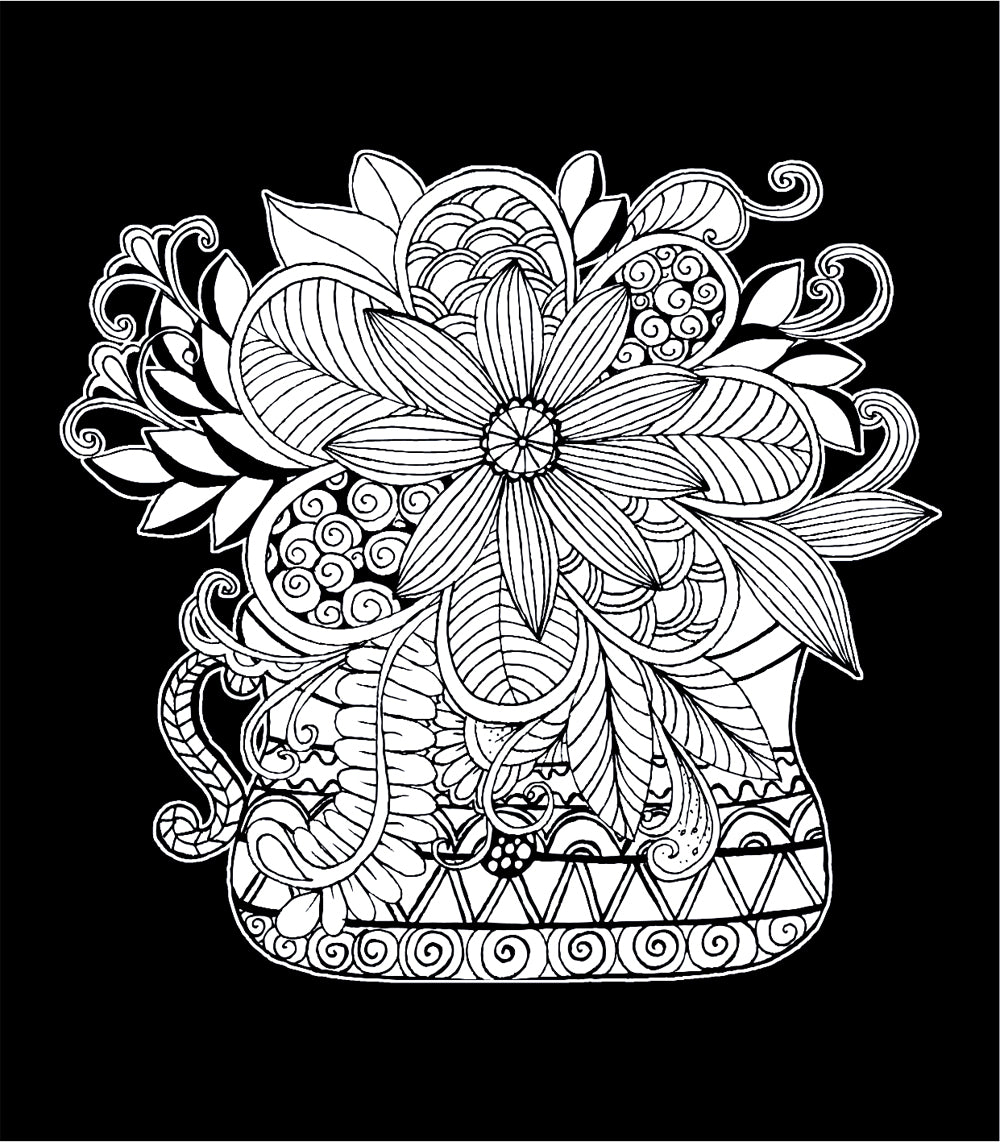 Чарующие цветы. Раскраска на черном фоне