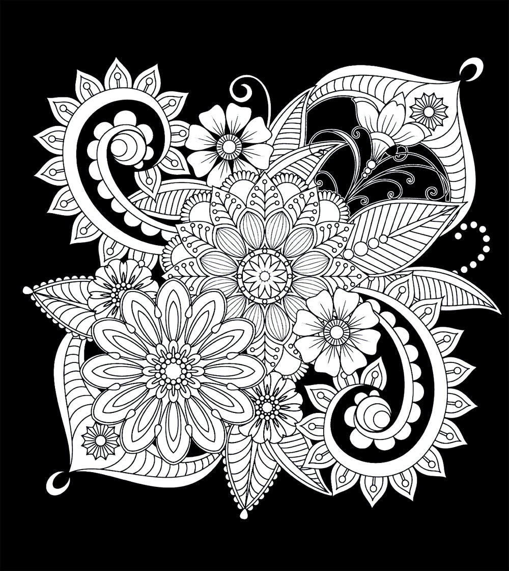 Чарующие цветы. Раскраска на черном фоне