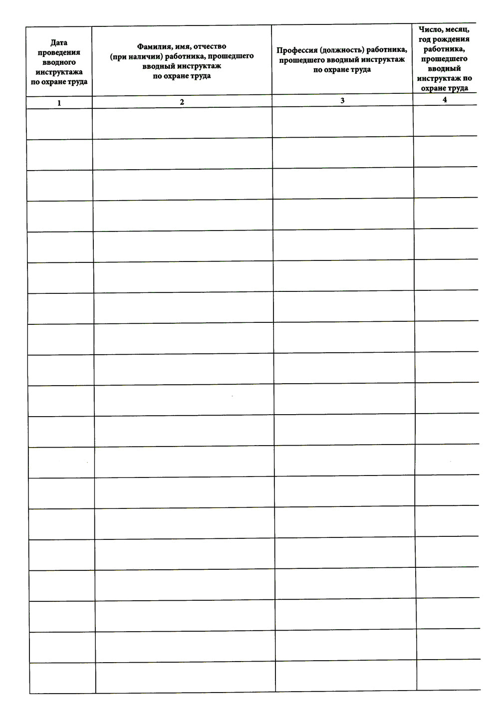Журнал регистрации вводного инструктажа