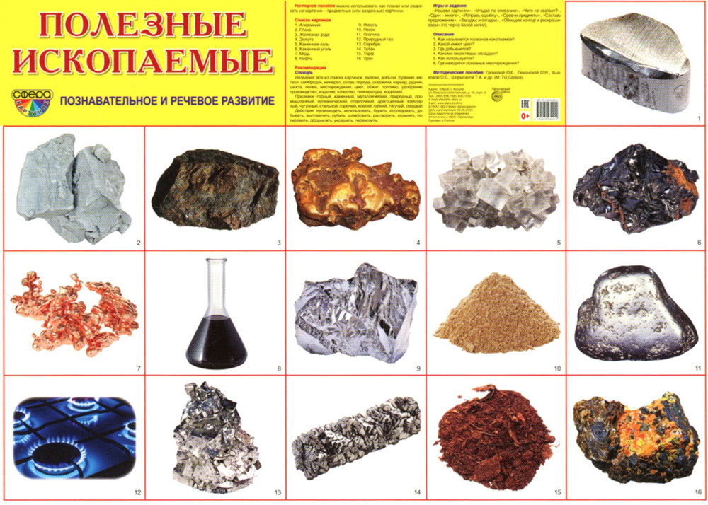 Демонстрационные картинки. Полезные ископаемые: 16 демонстрационных картинок с текстом