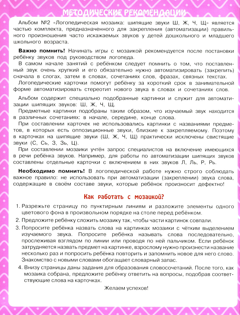 Логопедическая мозаика: шипящие звуки Ш, Щ, Ж, Ч