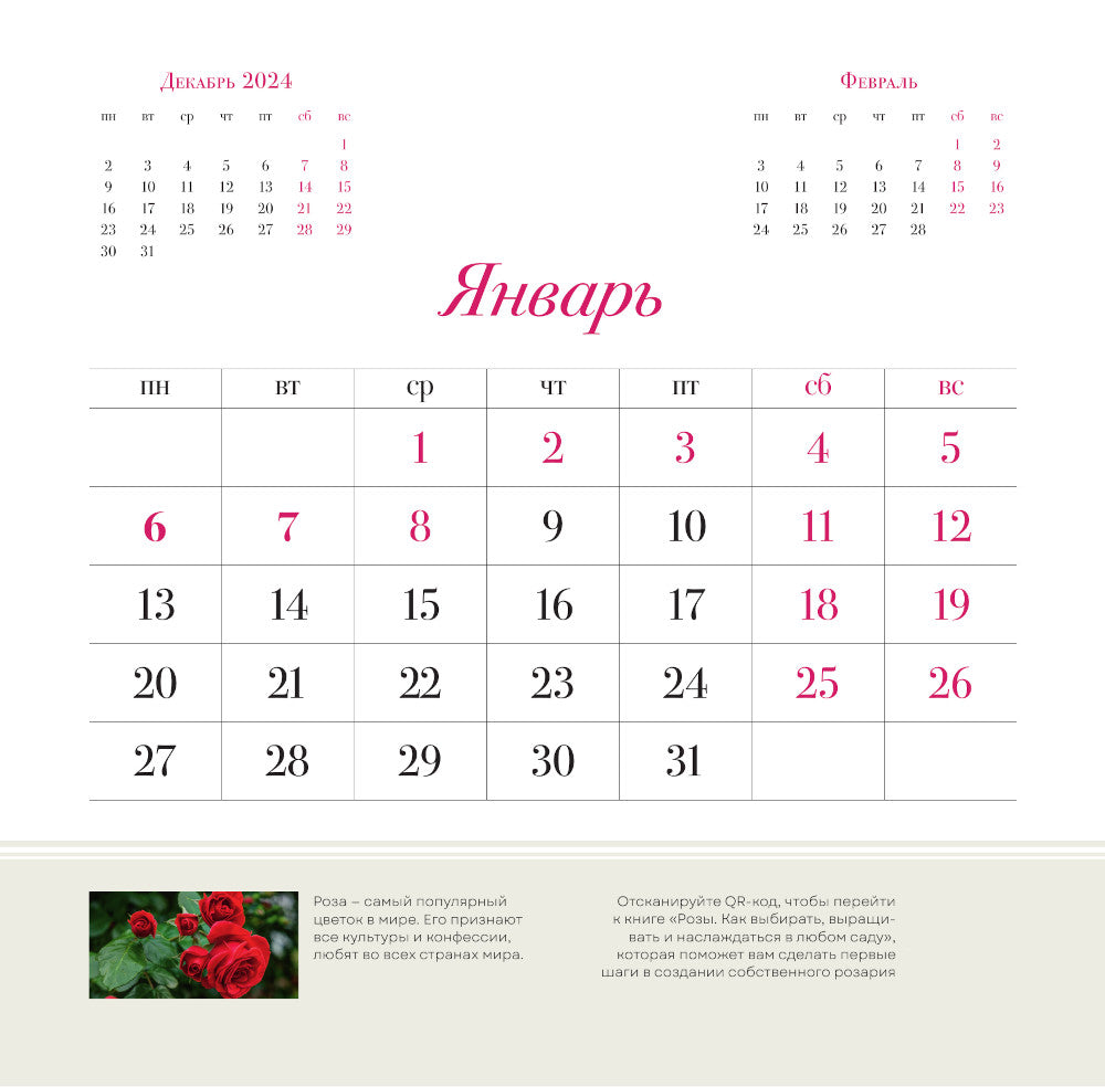 Розы. Настенный календарь на 2025 год