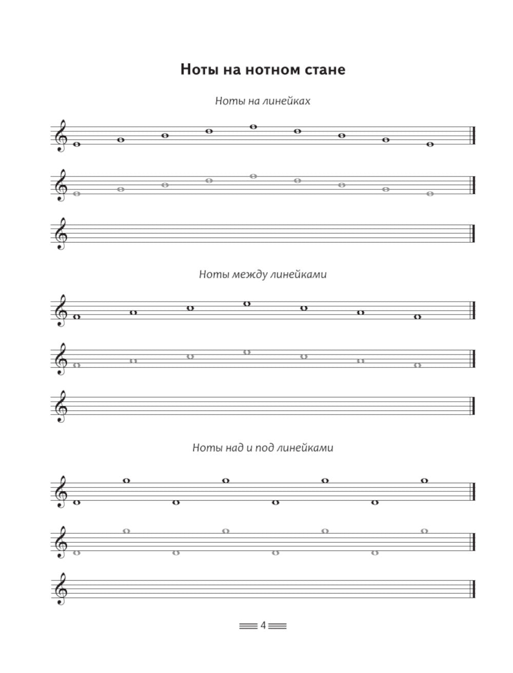 Нотные прописи для начинающих музыкантов