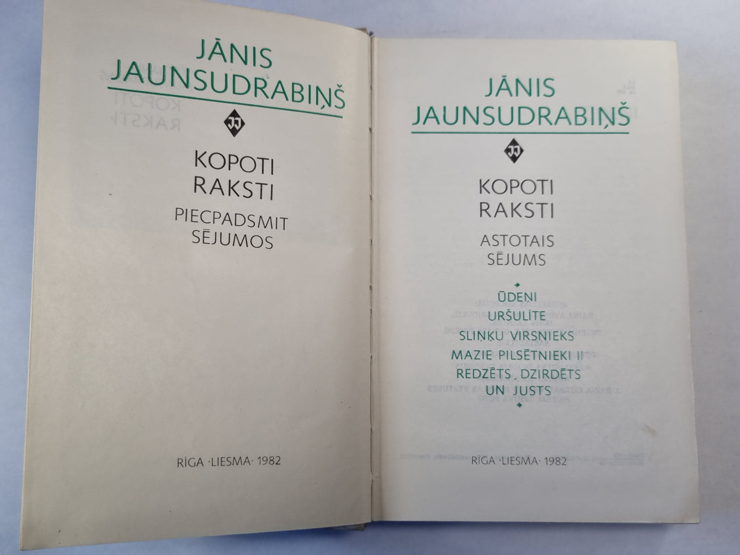 J. Jaunsudrabiņš. Kopoti raksti 8. Ūdeņi. Uršulite. Sliņķu virsnieks. uc
