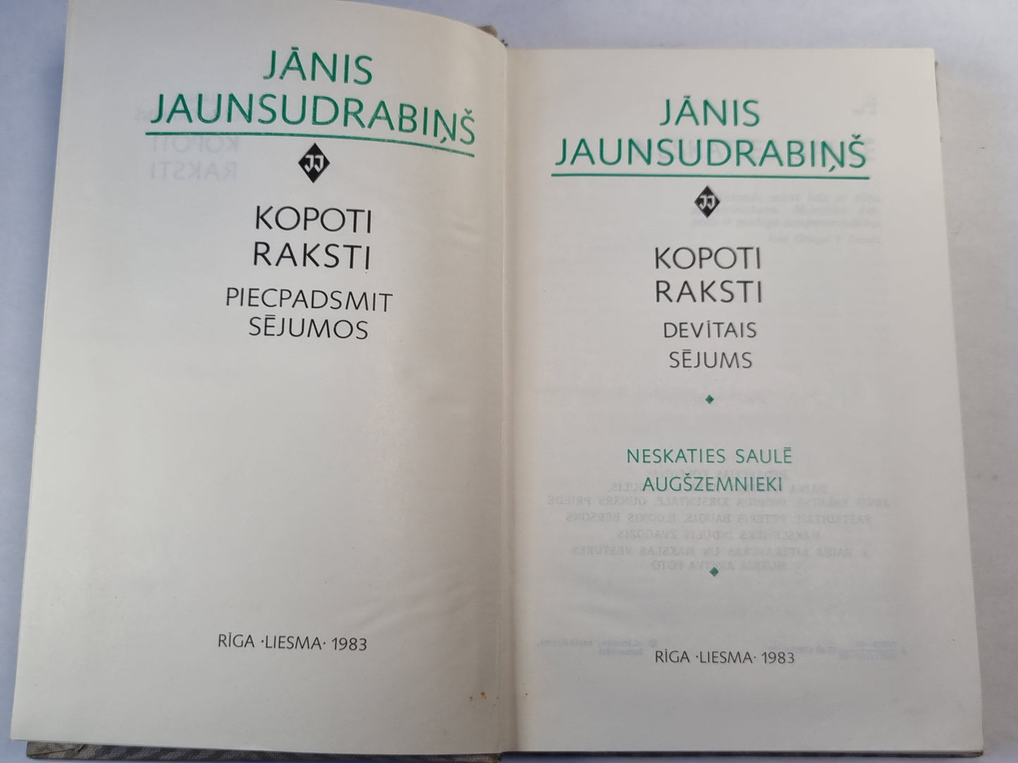 J. Jaunsudrabiņš. Kopoti raksti 9. Neskaties saulē. Augšzemnieki.